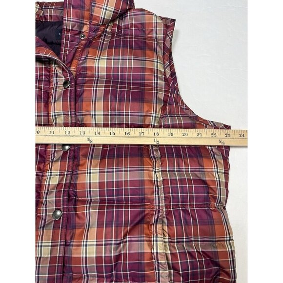 Lands' End Jacket Vest Women XL 18 Maroon Plaid Down Puffer Mock Neck Snap Down - Picture 8 of 10